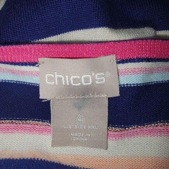 Chico's Multi-Colored Striped Button-Sleeve Pullover Sweater XXL - Picture 6 of 7
